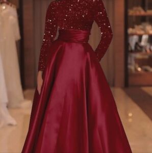 Glamorous Burgundy Sequin Long Sleeve Gown